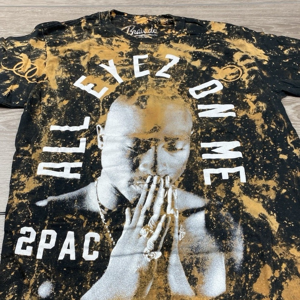 Bravado Mens T-Shirt 2Pac All Eyez On Me Bleach Dye Black Small